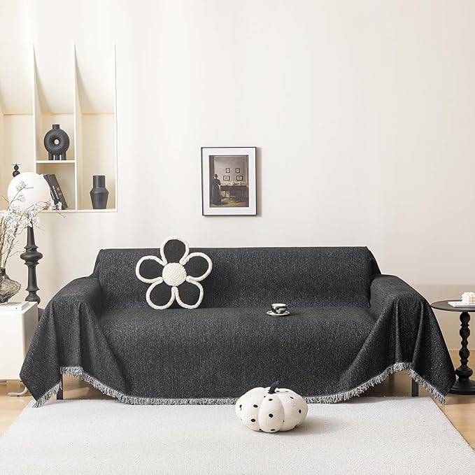 MEETSKY Black Couch Covers for Sofa, Couch Cover for 3 Cushion Couch Sofa Pet Friendly, Washable Sofa Cover Thick Soft Chenille Dog Couch Protector, 71" x 118"
