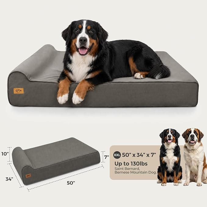 Sytopia XXL 35D Memory Foam Dog Bed for Extra Large Dogs – 7" Thick Orthopedic Pet Couch for Seniors and Big Breeds up to 150 Pounds, with Water-Resistant Liner & Washable Cover – Dark Grey
