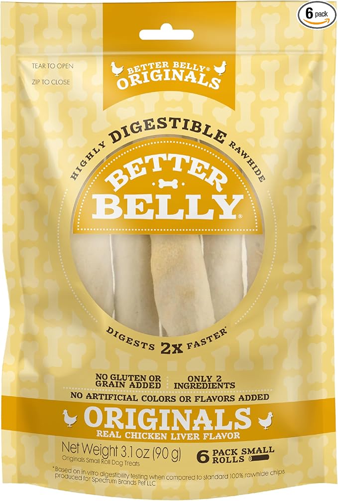 Better Belly Highly Digestible Rawhide Small Roll Chews, Treat Your Dog to a Chew with NO Artificial Colors or Flavors