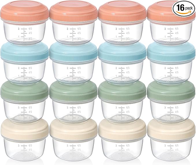 VITEVER [16 Pack] 4 oz Small Containers with Lids, Reusable Plastic Jars for Snack and Puree, Salad Dressing Container to Go, Deli Containers, Freezer Baby Food Containers, Dishwasher Safe, BPA Free