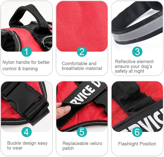 MUMUPET Custom Dog Harness Vest with 2 Personalized Name & Phone Patches, No Pull Reflective Adjustable with Handle, Soft Breathable Padding for Large Dogs (Red, L)