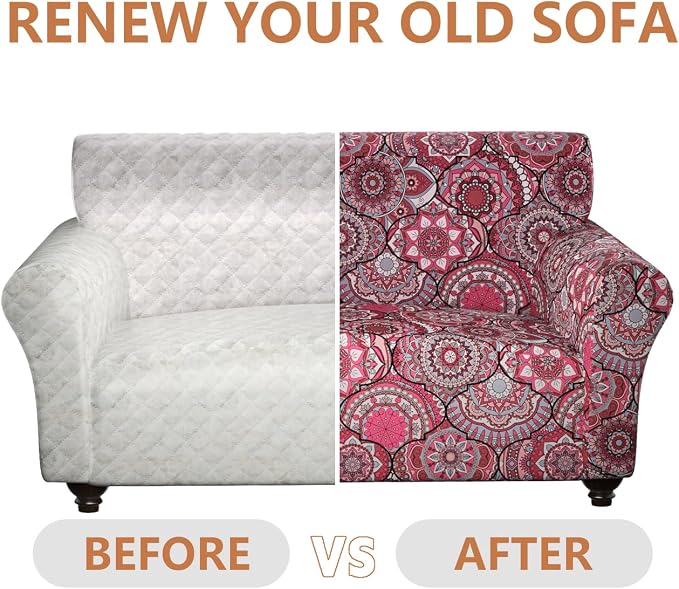 Stretch Couch Covers for 2 Separate Cushion Couch Sofa - Floral Printed Couch Sofa Cover ,Washable Sofa Slipcover,Pet Friendly Furniture Protector with Elastic Bottom,Universal Fit for Home(Loveseat)