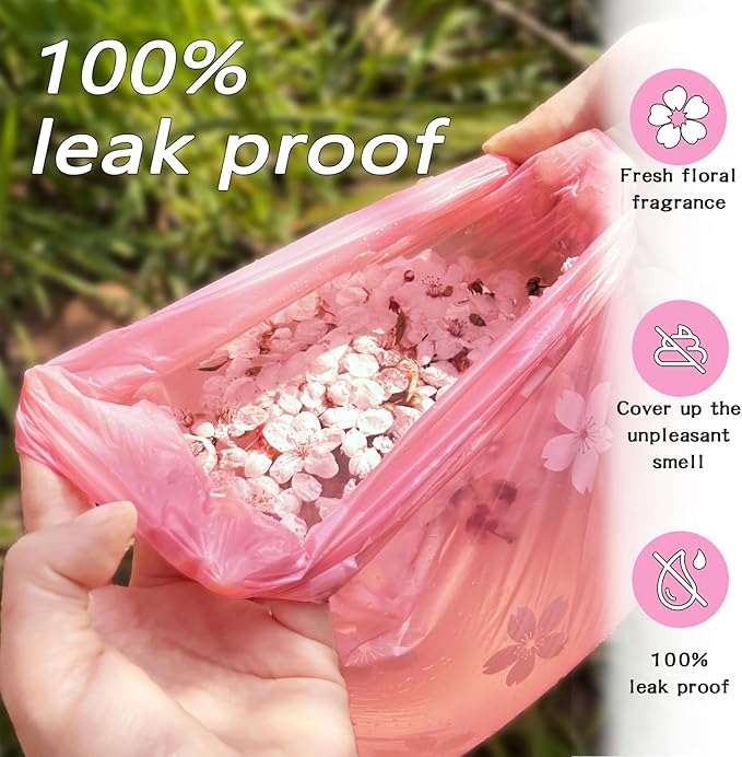 Cherry Blossom Scented Dog Poop Bags - 120 counts Pink Pet Waste Bags with Dispensers, Extra Large 13x9 Inch Leak-Proof Fragrance Bags for Dogs Walking and Cat Litter
