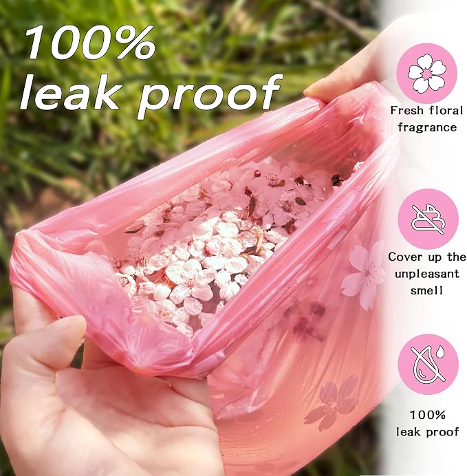 Cherry Blossom Scented Dog Poop Bags - 360 counts Pink Pet Waste Bags with Dispensers, Extra Large 13x9 Inch Leak-Proof Fragrance Bags for Dogs Walking and Cat Litter