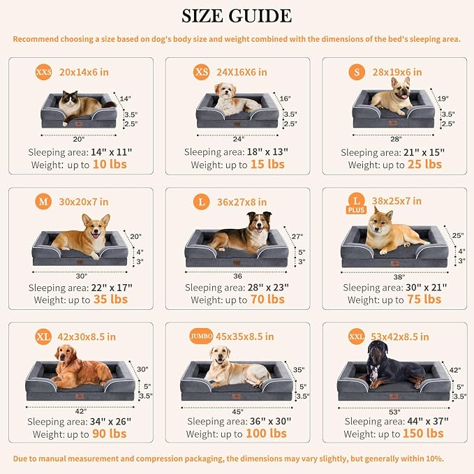 Comfort Expression Orthopedic Dog Bed for Extra Large Dogs 53x42 Inch, Waterproof Egg Crate Foam XXL Pet Bed with Removable Bolsters, Dog Couch with Washable Cover & Non-Slip Bottom, Dark Grey