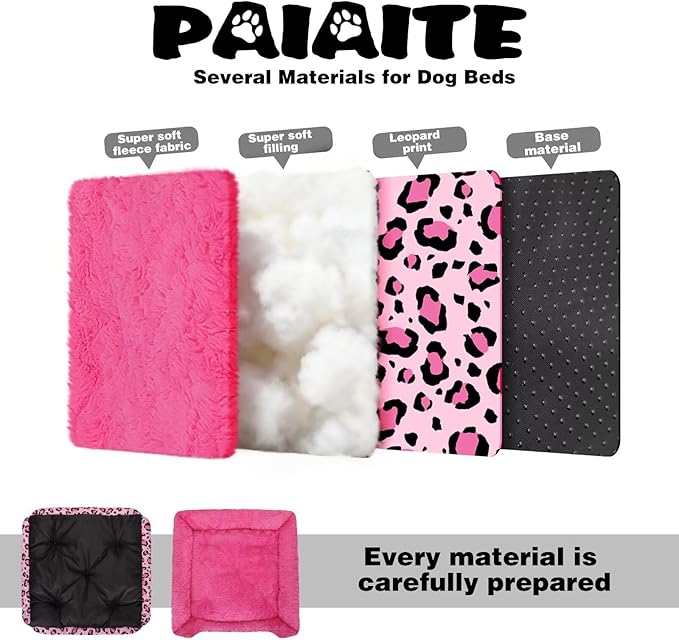 Rectangle Washable Dog Bed for Large, Medium & Small Dogs – Soft Calming Puppy Beds, Durable Warm Pet Sofa with Non-Slip Bottom for Indoor Use.Pink M Size (33.5"x33.5"x7.1")