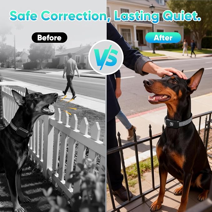 Dog Bark Collar for Large Medium Small Dogs, Effective No-Bark Collar, Smart Barking Collar, Rechargeable Bark Collar with 7 Sensitivity, 3 Modes, IP67 Waterproof, Blue+Black, 2 Pack