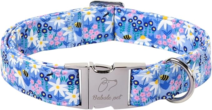 Floral Dog Collar, Cute Blue Wildflowers Dog Collars - Soft Adjustable Spring Summer Everyday Collars for Small Medium Large Dogs, Cottagecore Bloom Dogs Collar XS