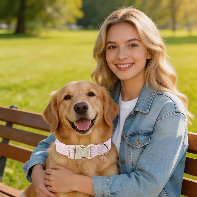 DOGWONG Purple Dog Collar, Spring Summer Stripped Dog Collar with Plastic Buckle, Soft Cotton Dogs Collars for X-Small Puppies Dogs, Neck 8-12 inches