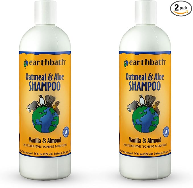 earthbath, Oatmeal & Aloe Dog Shampoo - Oatmeal Shampoo for Dogs, Itchy, Dry Skin Relief, Dog Wash, Made in USA, Cruelty Free Pet Shampoos - Vanilla & Almond, 16 Oz (2 Pack)