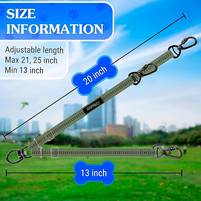 Dog Leash – Dual Reflective with Non-Tangle Design – Heavy Duty Nylon and Metal Buckles – Ideal (Khaki, 2 Dog Leash)