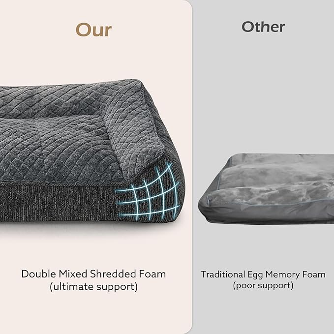 JOEJOY XL Orthopedic Dog Bed for Large Dogs Up to 80lbs - Extra Thick Foam Pet Bed Sofa with Bolster Sides, Large Sized Dog Couch Bed with Removable Washable Cover, Non-Slip Bottom, Grey (42"x30")