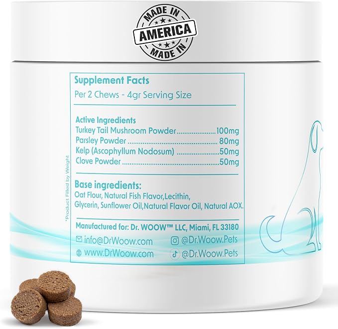 Fresh Breath Dental Chews for Dogs (120 Soft Chews) – Oral Care & Bad Breath Support – Turkey Tail Mushroom, Parsley & Kelp – Daily Teeth & Gum Support – Made in USA – Dr. Woow