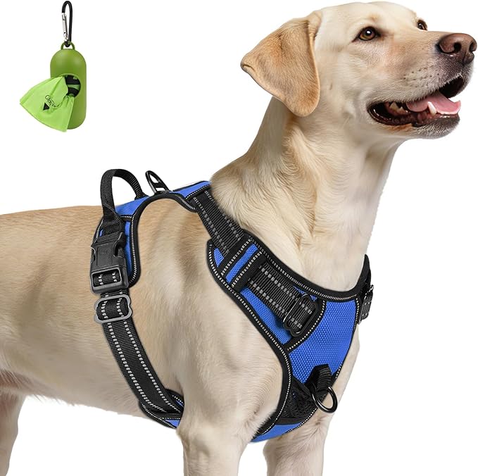 Joytale No Pull Dog Harness for Large Dogs, Reflective Pet Vest with Front Clip, Adjustable Soft Padded Harnesses with Easy Control Handle for Training and Walking, Navy Blue, L