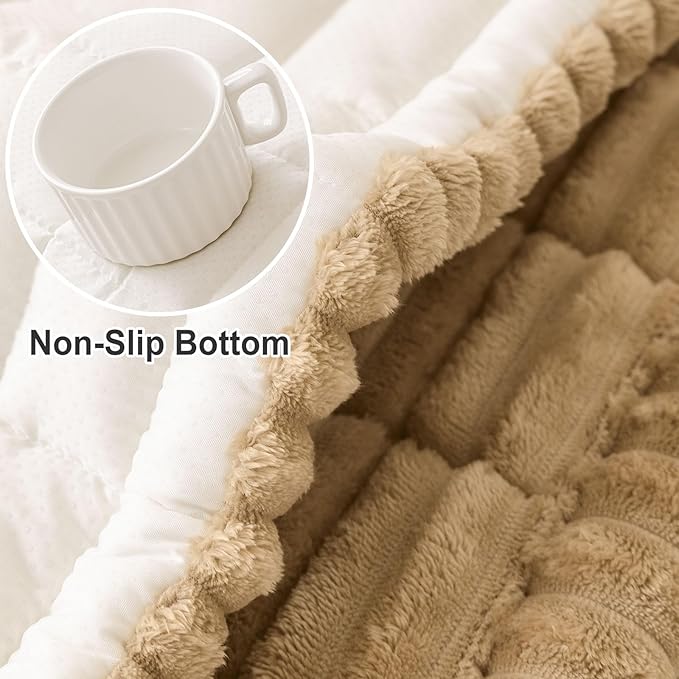 hyha Couch Cover for Dogs Washable, Non Slip Thick Flannel Sofa Protector, Pet Friendly Plush Furniture Cover for Sectional Sofa & Loveseat (Camel, 35.4" x 63")