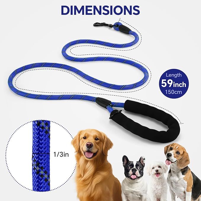 Heavy Duty Dog Leash - 4.9 FT for Large and Small Dogs - Strong Nylon, Comfortable Handle, Reflective Stitching - Ideal for Walking, Training, and Outdoor Activities, NavyBlue