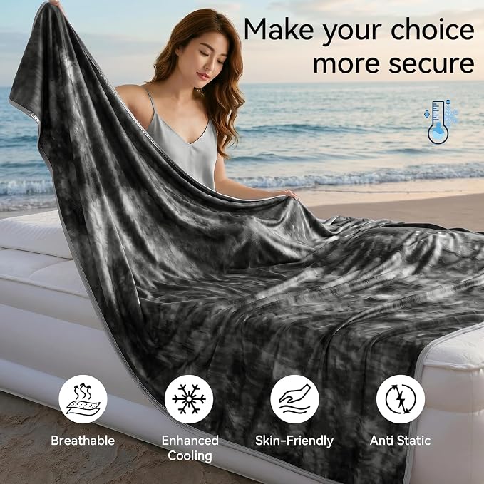 Guohaoi Cooling Throw Blanket for Hot Sleepers, Full Size 60''×90'' Lightweight Breathable Summer Bed Blanket for Couch, Arc-Chill Q-Max >0.5 Cool Fiber,Lightweight Tie Dye Blanket Black