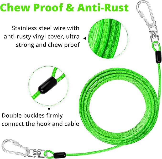 jenico Dog Tie Out Cable: 10 ft Dog Lead for Yard - Heavy Duty Chain Leash Outside for Small Large Dogs Up to 500 lbs - Outdoor Dog Runner Tether