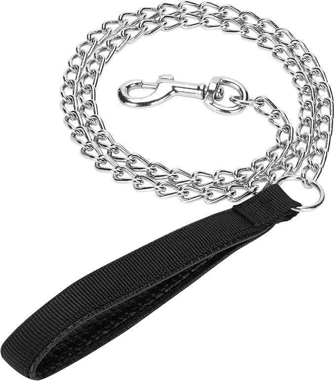 SGODA Metal Chain Heavy Duty Dog Leash, Chew Proof Dog Leash with Soft Handle for Over 50 lbs Large Size Pets Walking(4 ft. x 4.0 mm Black)