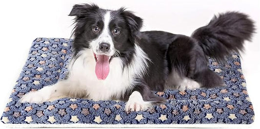 Mora Pets Dog Bed Crate Pad Ultra Soft Pet Bed with Cute Star Print Washable Crate Mat for Large Medium Small Dogs Reversible Fleece Dog Crate Kennel Mat Cat Bed Liner 35 x 22.8 inch Dark Blue