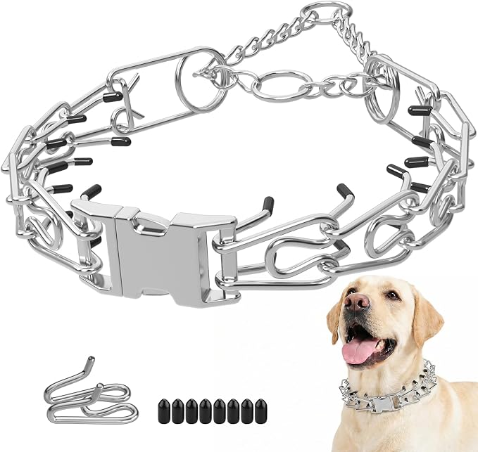 Supet Prong Collar for Dogs Training Collar, Adjustable Pinch Collar with Quick Release Buckle for Small Medium Large Dogs, No Pull Pinch Collar, Packed with One Extra Links,S