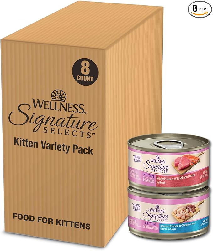 Wellness CORE Signature Selects Variety Pack Kitten Canned Wet Cat Food, Natural, Protein Rich, Grain Free, 2.8 oz, Pack of 8 Cans