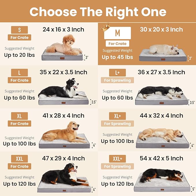 OhGeni Orthopedic Waterproof Dog Bed for Medium Dogs, Machine-Washable Removable Cover in Easy-Clean Fabric, Reversible Memory Foam & Easy-Carry Handle, Suitable for Crate, 30 inch (Gray)