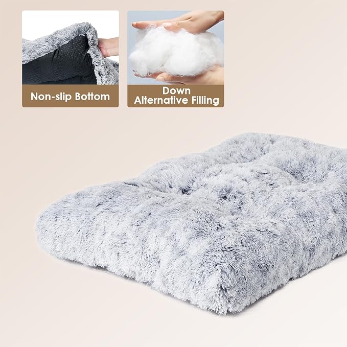 EHEYCIGA Fluffy Dog Crate Bed for Medium Dogs, Plush Faux Fur Crate Pad, Calming Anti Anxiety Medium Dog Bed, Washable Soft Warm Crate Mat with Non-Slip Bottom