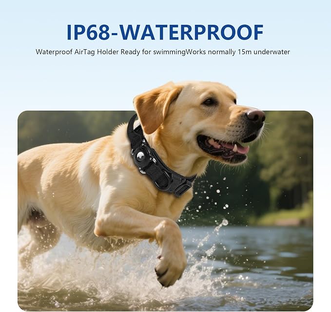 Waterproof AirTag Dog Collar with QR ID Tag, Tactical Military Dog Collar with Built-in AirTag Holder, Heavy Duty Metal Buckle & Control Handle, Training GPS Tracker Collar for Large Dogs(Black,XL)