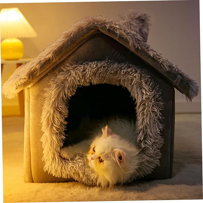 Enclosed Dog Bed, Soft and Warm Plush Dog Bed with Cover Cave Removable and Washable House Type Tent Huts for Indoor Pets S 13x11.8x12.6