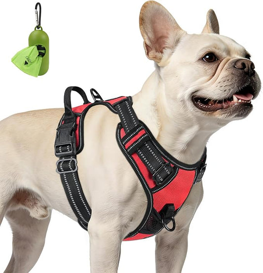 Joytale No Pull Dog Harness for Small Dogs, Reflective Pet Vest with Front Clip, Adjustable Soft Padded Harnesses with Easy Control Handle for Training and Walking, Red, S