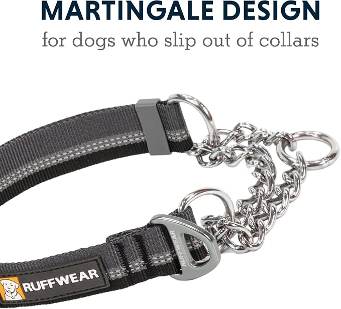 Ruffwear, Chain Reaction Dog Collar, Adjustable Reflective Martingale Escape-Proof Collar with Stainless Steel Chain, Professional Training Control, Basalt Gray, 11"-14"