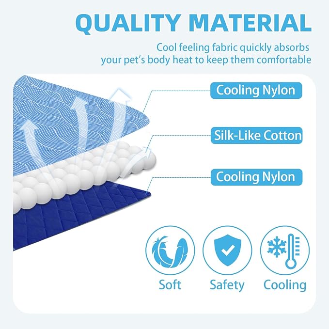 PUPTECK Dog Cooling Mat Pad for Medium Large Dogs, Cooling Blanket for Kennels Crate Floor, Dog Cat Summer Sleeping Bed Outside, Washable & Portable, X-Large 40"x60"