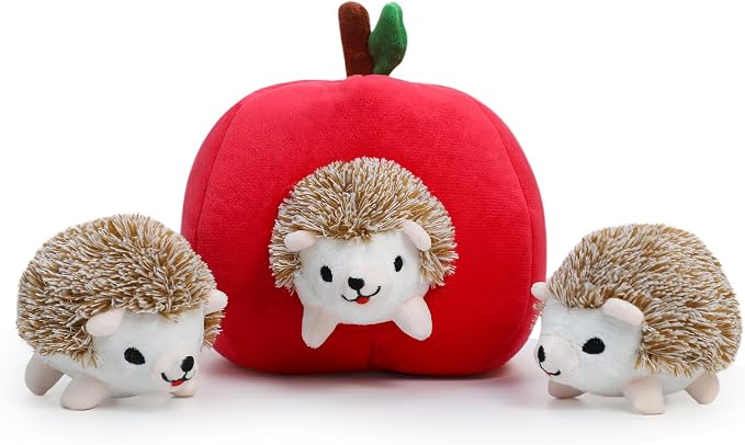 Hollypet Squeaky Dog Toy, Interactive Plush Hide and Seek Dog Toys for Small Medium Sized Dogs and Non-Aggressive Chewers, Puppy Teeth Clean Chew Toys, Hedgehog