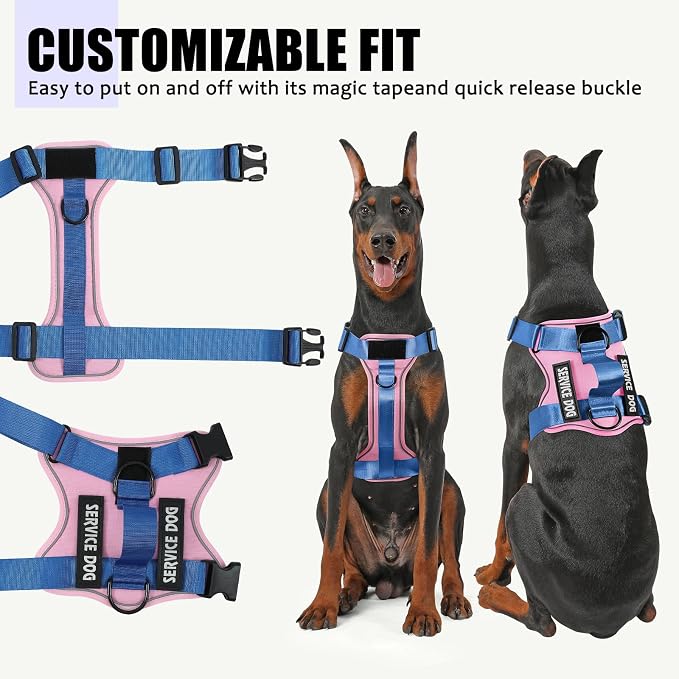 Service Dog Harness, Reflective Dog Vest Harness with 5 PCS Patches, Adjustable Soft Oxford Pet Harness, Inner Layer Mesh, Easy to Control for Small Medium Large Dogs