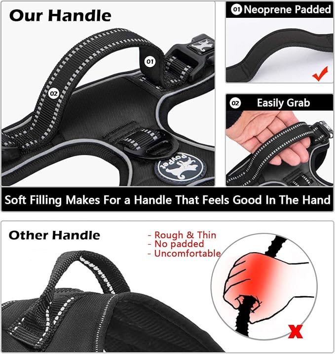 PoyPet No Pull Dog Harness, No Choke Front Lead Dog Reflective Harness, Adjustable Soft Padded Pet Vest with Easy Control Handle for Small to Large Dogs(Black,S)