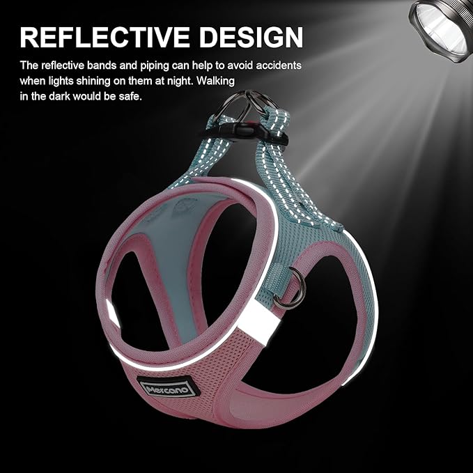 Mercano Soft Mesh Dog Harness and Leash Set, Step-in Reflective Breathable Lightweight Vest Harnesses with Safety Buckle for Small Dogs, Cats (XS, Pink Blue)