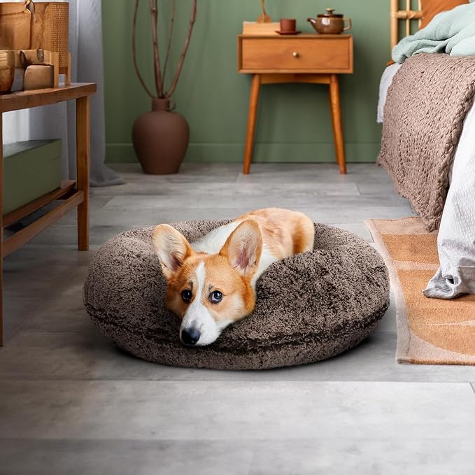Bessie + Barnie Bagel Bed for Dogs and Cats – Round Pet Bed with 360-Degree Zipper, Waterproof Liner, Machine Washable Cover, Eco-Friendly Polyfill – Plush Donut Puppy Bed for Dogs