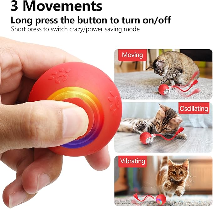 2-in-1 Automatic Moving Ball Cat Toy with Teaser Wand - Interactive Self-Moving Toy with Bird Sounds & LED Lights, Rechargeable Motorized Play for Indoor Cats to Chase, Exercise(Blue)