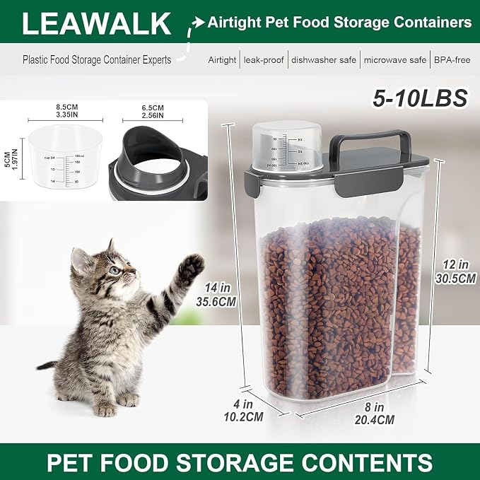 LEAWALK 5Lbs /6Qt/5L Airtight Cat Dog Food Storage Container with Upgraded Large Nozzle BPA-Free, Pet Food Storage Containers for Rice, Grain, Pet Food, Flour, Dog Treat Storage-2 Pack （Pink & Black）