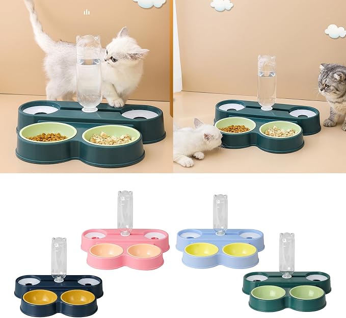 4 in 1 Pet Food Feeders with Automatic Water Bottle Bowl, Double Bowl Dog Feeder Toy for Cats and Dogs