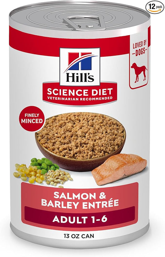 Hill's Science Diet Adult 1-6 Wet Dog Food, Salmon & Barley, 13 oz. Cans, 12-Pack