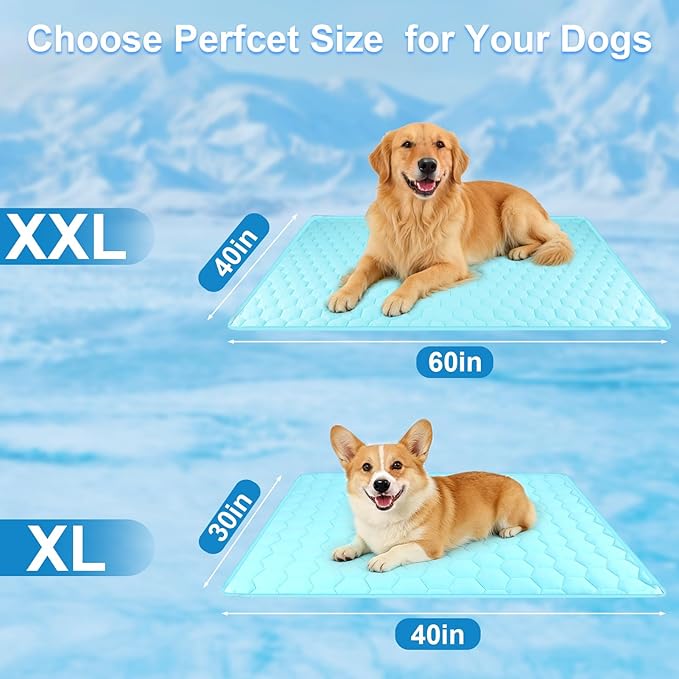 Vivifying Cooling Mat for Dogs, 60 x 40 Inch Reversible Ice Silk Pet Cooling Blanket with Waterproof Layer for Large Dogs, Soft and Breathable Summer Pet Pad for Couch, Bed, Crate, Floor (Blue)