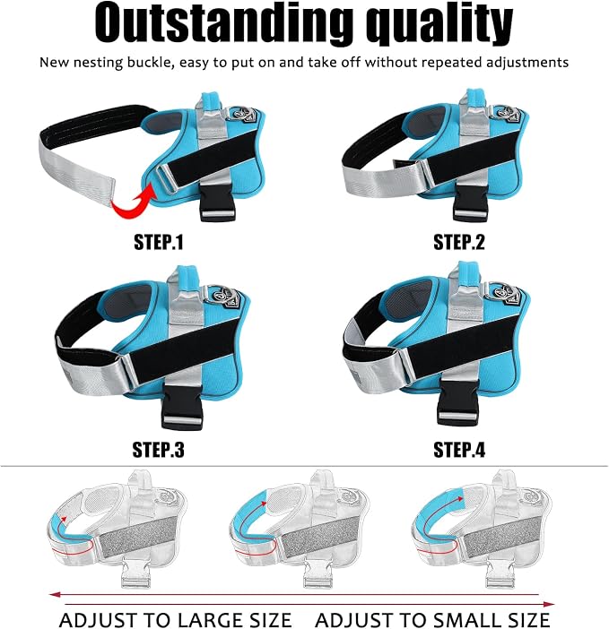 Dog Harness, No-Pull Reflective Dog Vest, Breathable Adjustable Pet Harness with Handle for Outdoor Walking - No More Pulling, Tugging or Choking (OceanicBlue, Medium (Pack of 1))