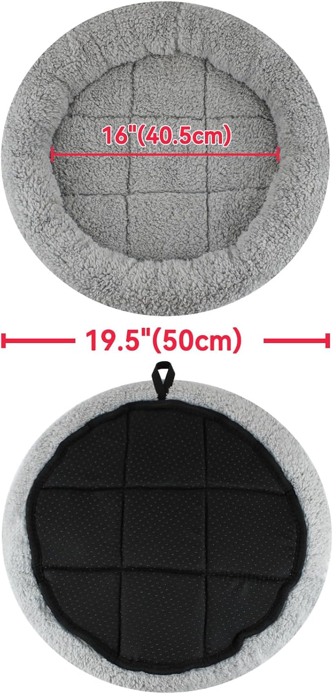 Cat Bed Mat 19.5" Round Pad with Pillow Around, Warm Plush Cushion for Small to Medium Dogs Cats Sleep/Nap, Neck Protection Mattress, Non-Slip Washable, Large