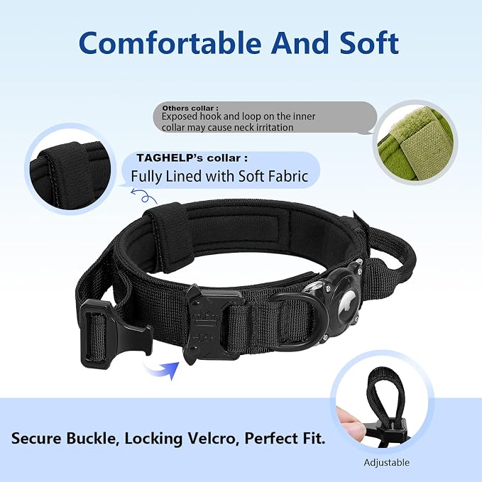2026 Upgrade Military Tactical Dog Collar with Waterproof AirTag Holder - Heavy Duty Nylon GPS Tracking Collar with Control Handle & Metal Buckle for Medium Large Dogs (Khaki, L)