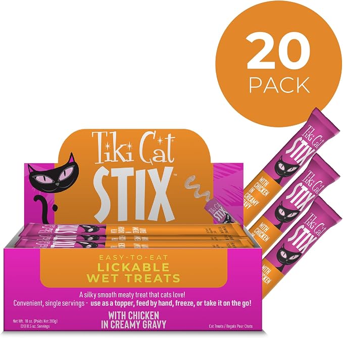 Tiki Cat Stix Wet Cat Treats, Chicken, 10 oz Box (20 Count)