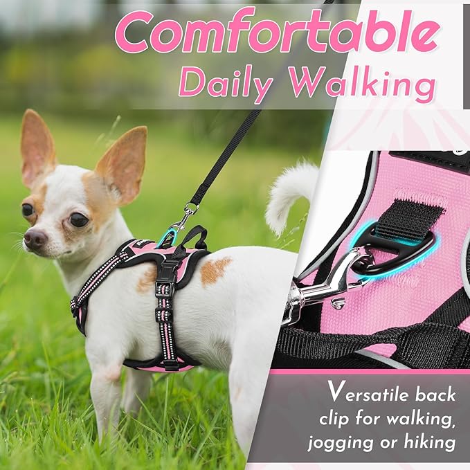 Eagloo Small Dog Harness No Pull, Service Vest with Reflective Strips and Control Handle, Adjustable and Comfortable for Walking, No Choke Pet Harness with 2 Metal Rings, Pink, XS