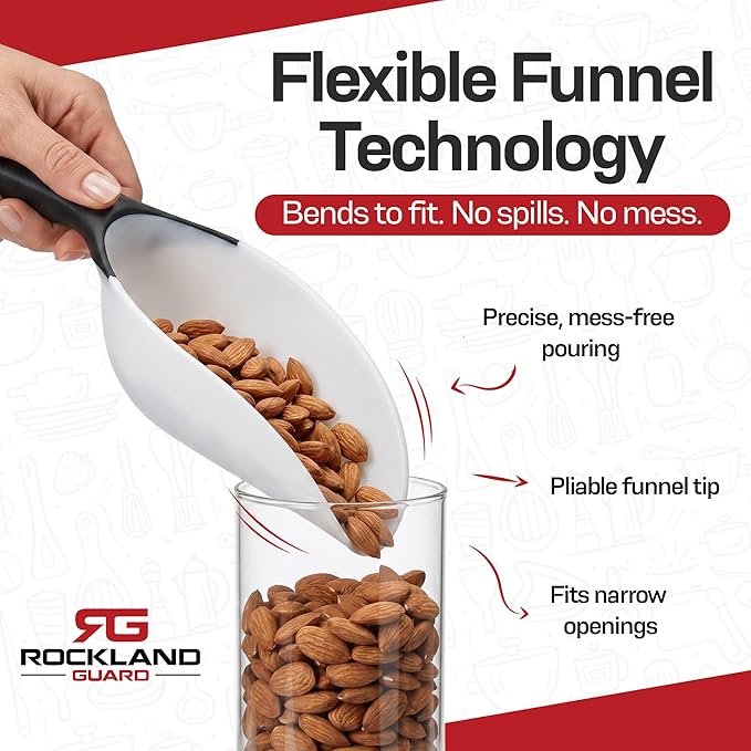 Rockland Guard 1-Cup Multipurpose Scoops (2-Pack) – Flexible Funnel Tip for Spill-Free Pours – Heavy-Duty Ice Scoop for Freezer & Kitchen – Dog Food Scoop & Flour Scoop for Canisters