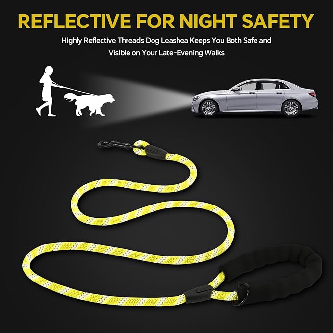 Heavy Duty Dog Leash - 4.9 FT for Large and Small Dogs - Strong Nylon, Comfortable Handle, Reflective Stitching - Ideal for Walking, Training, and Outdoor Activities, Yellow